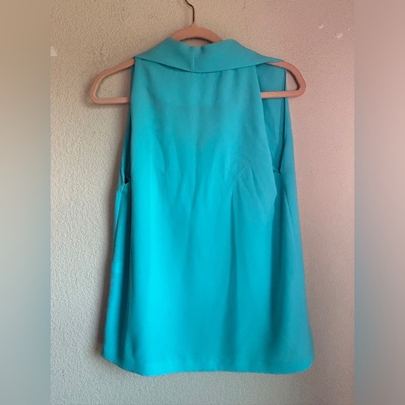 Diane Von Furstenberg Teal Aqua Blue Draped V-Neck Sleeveless Blouse S - Picture 8 of 8
